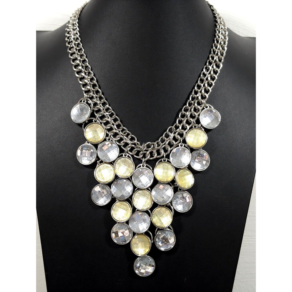 Charming Charlie Yellow Faceted Charm Bib Statement Necklace Boho Western 21"